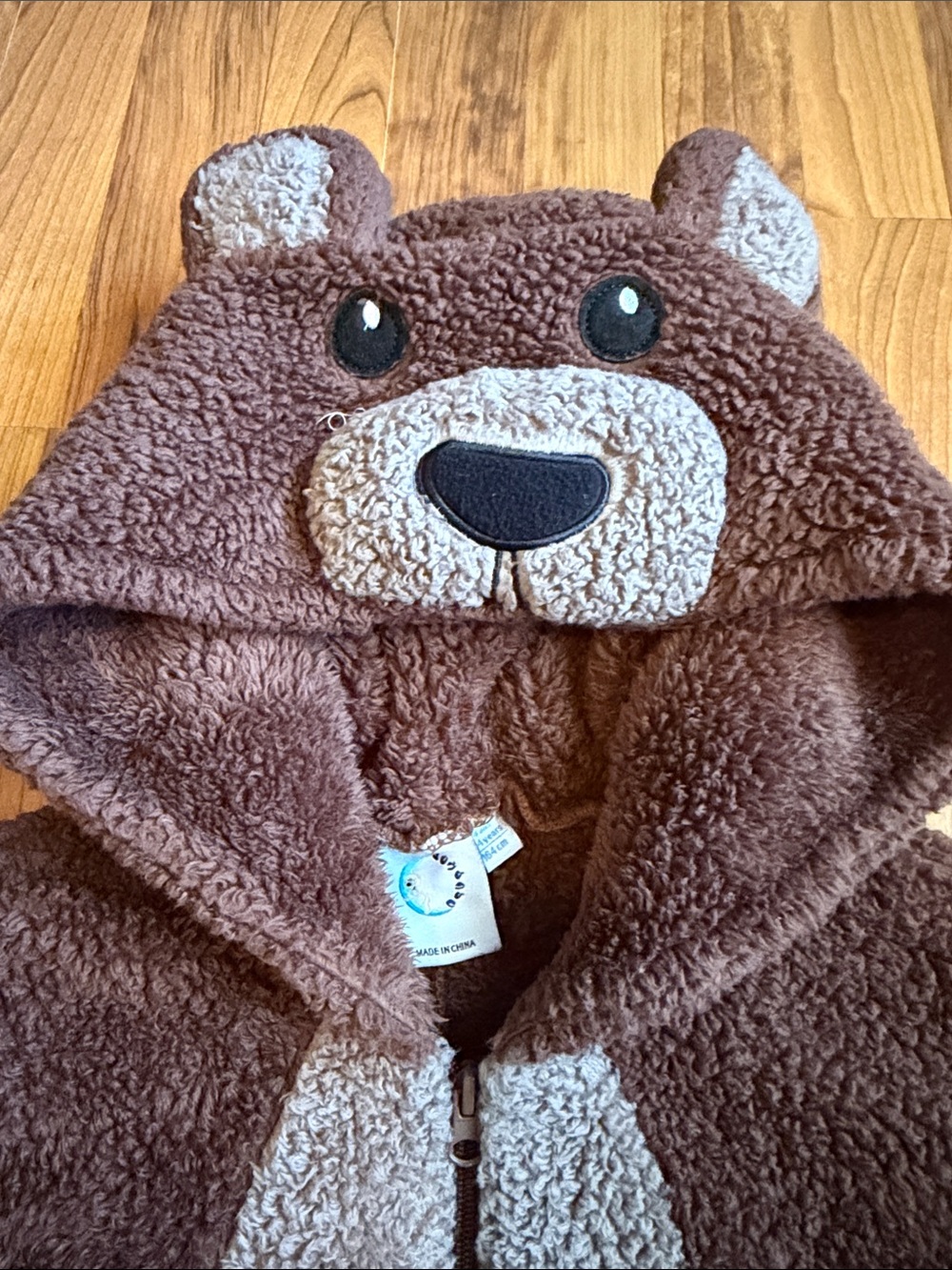 Kids Brown Bear One-Piece Hooded Bodysuit
